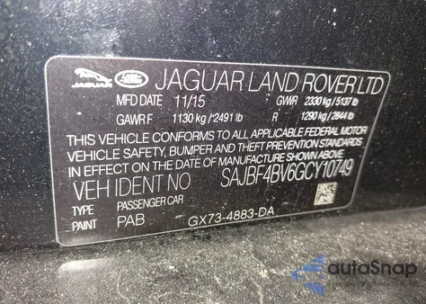 2016 Jaguar Xf 35T R-Sport из США, поврежденный, VIN SAJBF4BV6GCY10749